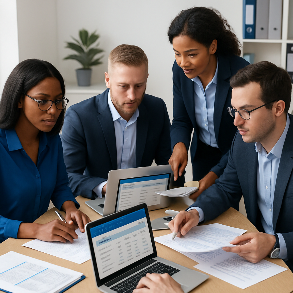 Finance team working on laptops